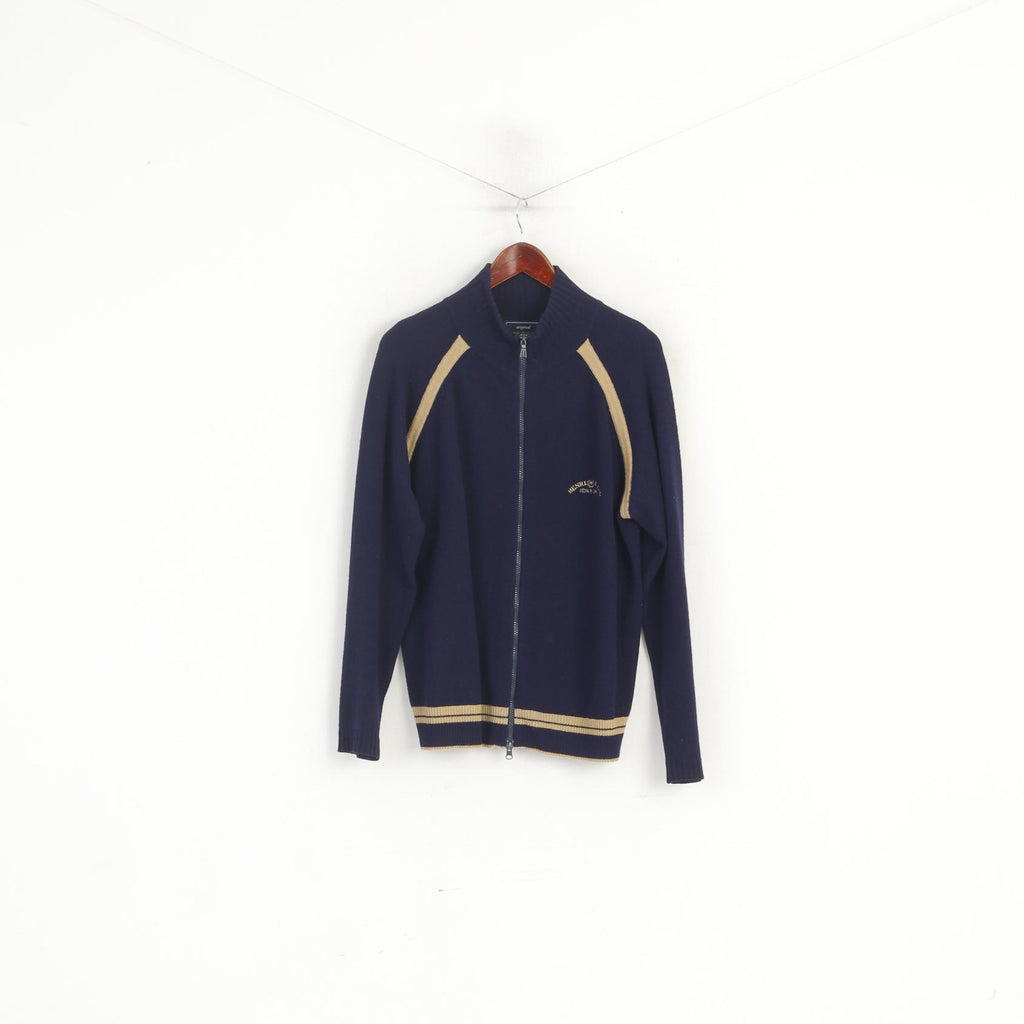 Henri Lloyd Men M Jumper Navy Wool Vintage Full Zip Cardigan Sweater