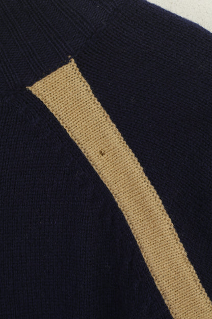 Henri Lloyd Men M Jumper Navy Wool Vintage Full Zip Cardigan Sweater