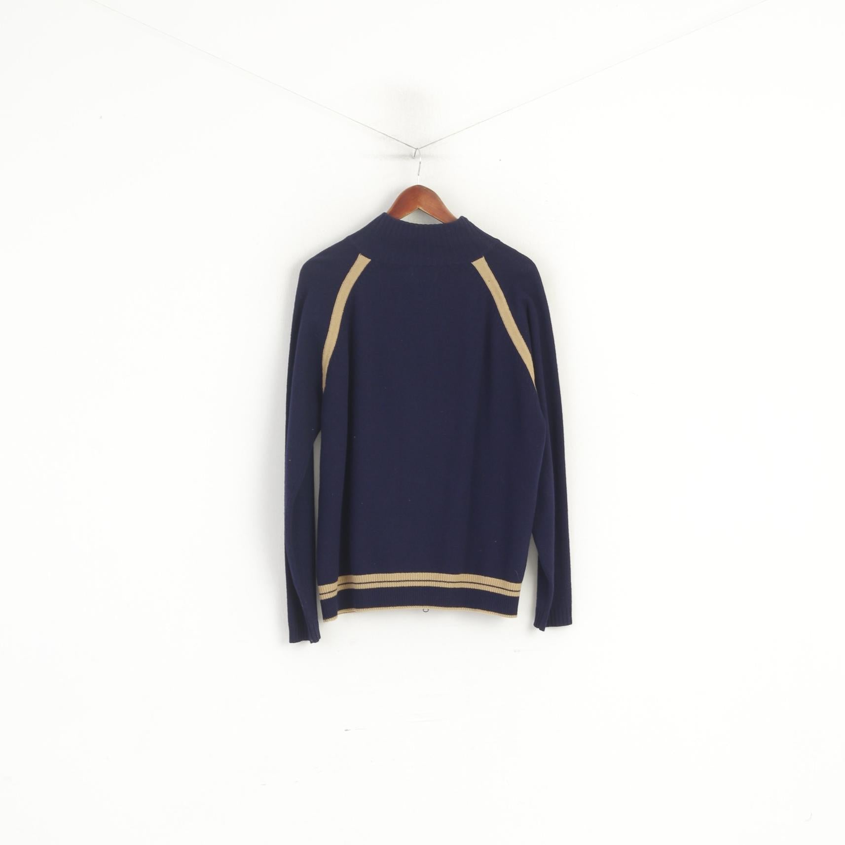 Henri Lloyd Men M Jumper Navy Wool Vintage Full Zip Cardigan Sweater