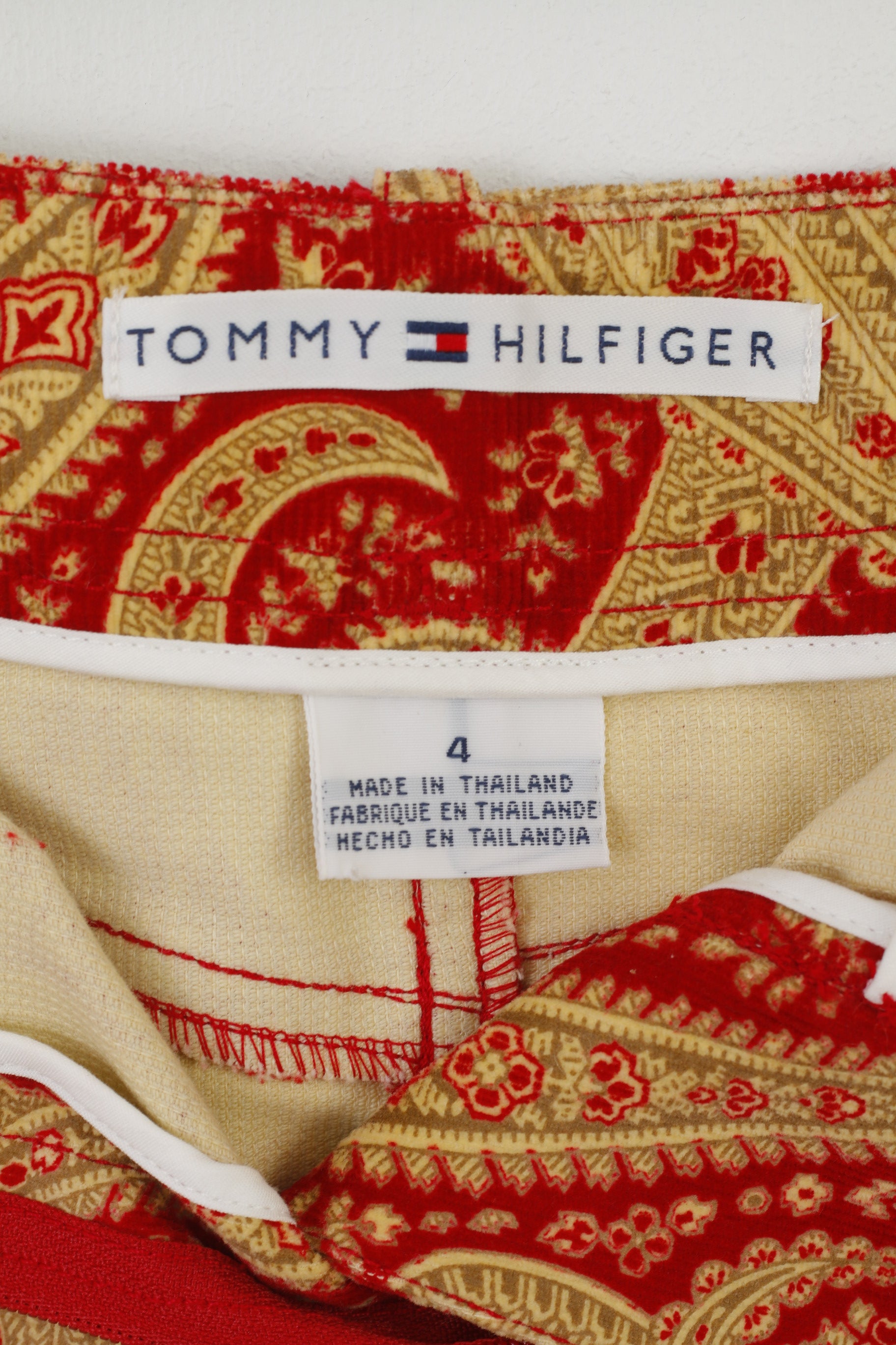 Nouveau Tommy Hilfiger Femmes 4 S Jupe Rouge Moutarde Londres Paisley Poches Mini