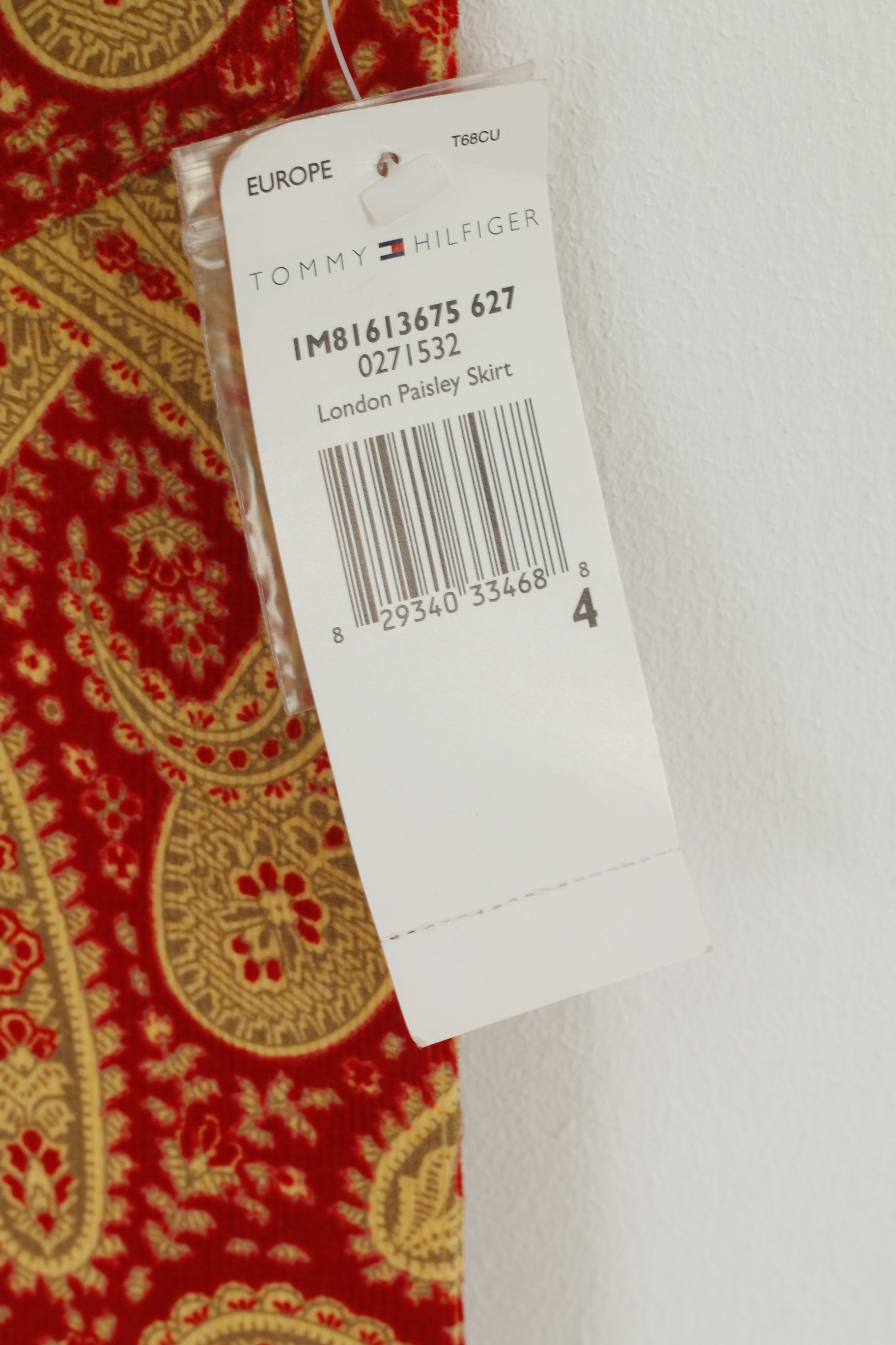 Nouveau Tommy Hilfiger Femmes 4 S Jupe Rouge Moutarde Londres Paisley Poches Mini