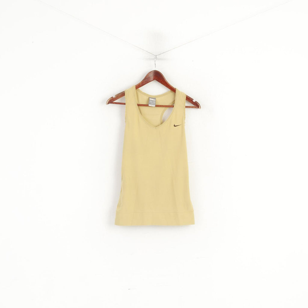Nike Women M Shirt Tank Top Gold Fitness Sport Stretch Dri Fit Vest