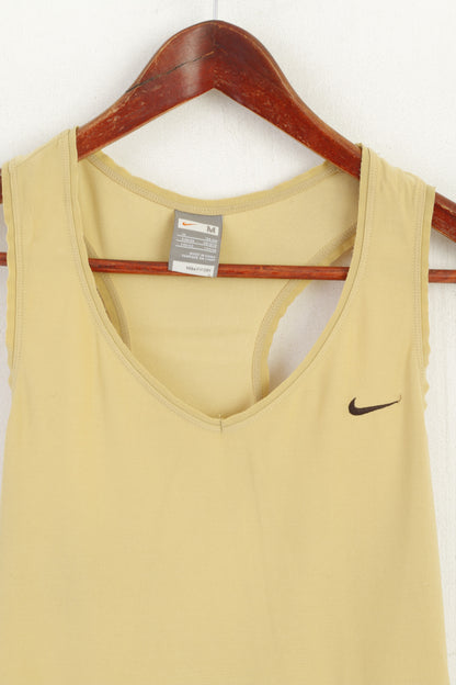Nike Women M Shirt Tank Top Gold Fitness Sport Stretch Dri Fit Vest
