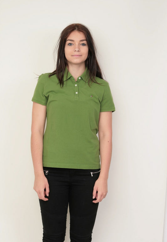 Tommy Hilfiger Womens L Polo Shirt Green Cotton - RetrospectClothes