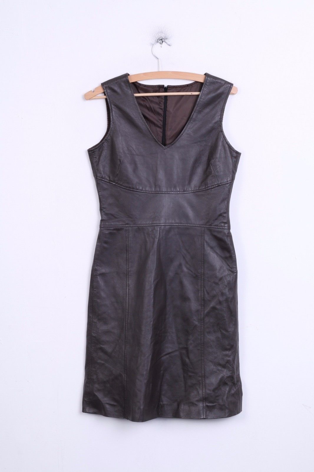 Leather Dress Womens S / M Brown V Neck A-Line Knee Length Vintage Soft Retro