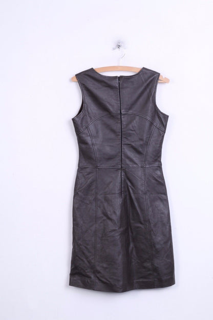 Leather Dress Womens S / M Brown V Neck A-Line Knee Length Vintage Soft Retro