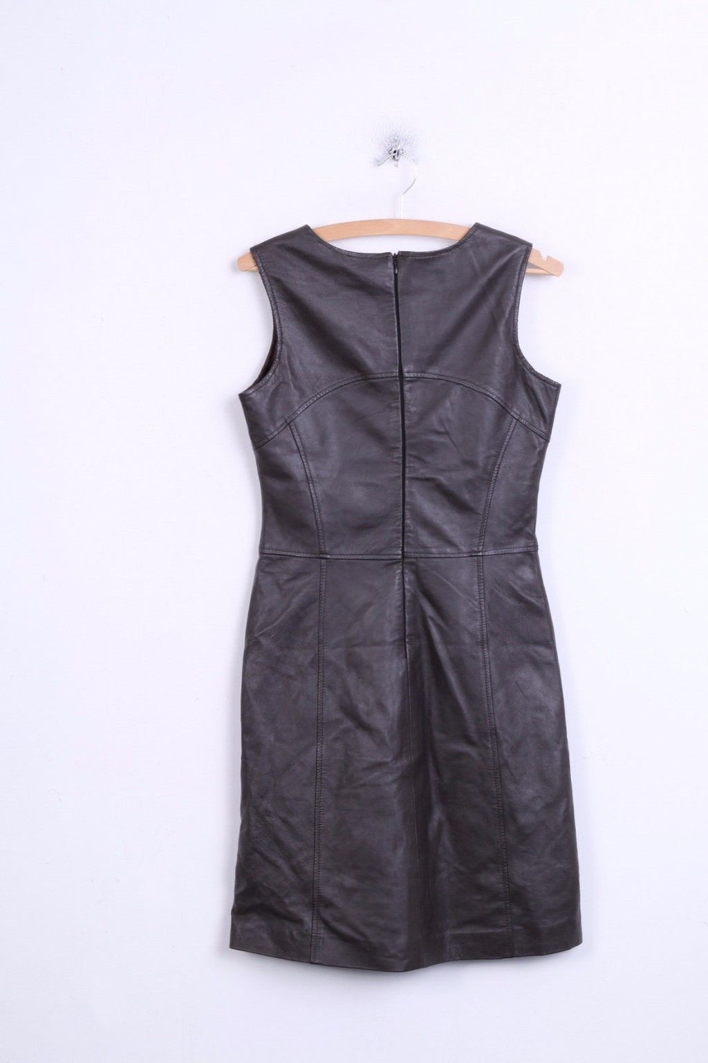 Robe en cuir femme S/M marron col en V ligne a longueur genou Vintage doux rétro