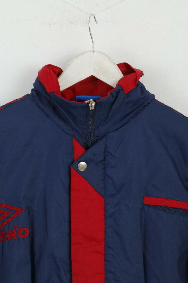 Umbro Giacca da uomo 2XL Parka Oldschool impermeabile in nylon vintage blu scuro con cappuccio nascosto