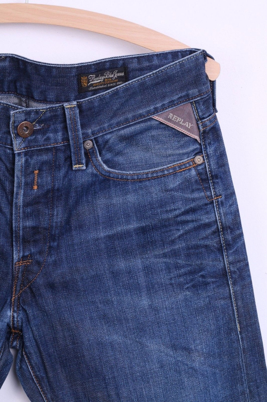 Replay Pantalon Jeans W29 L32 Homme Pantalon en Denim de Coton Bleu