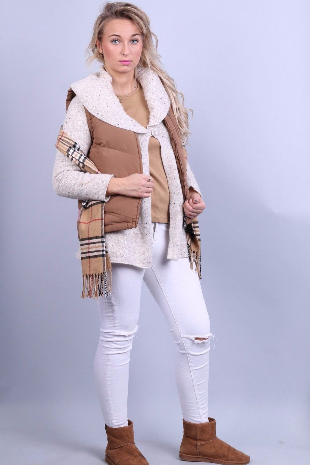 Nuovo Joules Donna 10 S Gilet Gilet Marrone Smanicato con cerniera intera Baltic Top