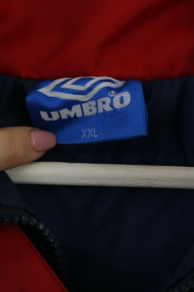 Umbro Giacca da uomo 2XL Parka Oldschool impermeabile in nylon vintage blu scuro con cappuccio nascosto