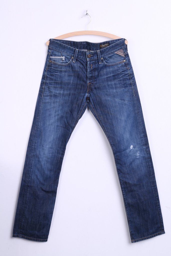 Replay Pantalon Jeans W29 L32 Homme Pantalon en Denim de Coton Bleu