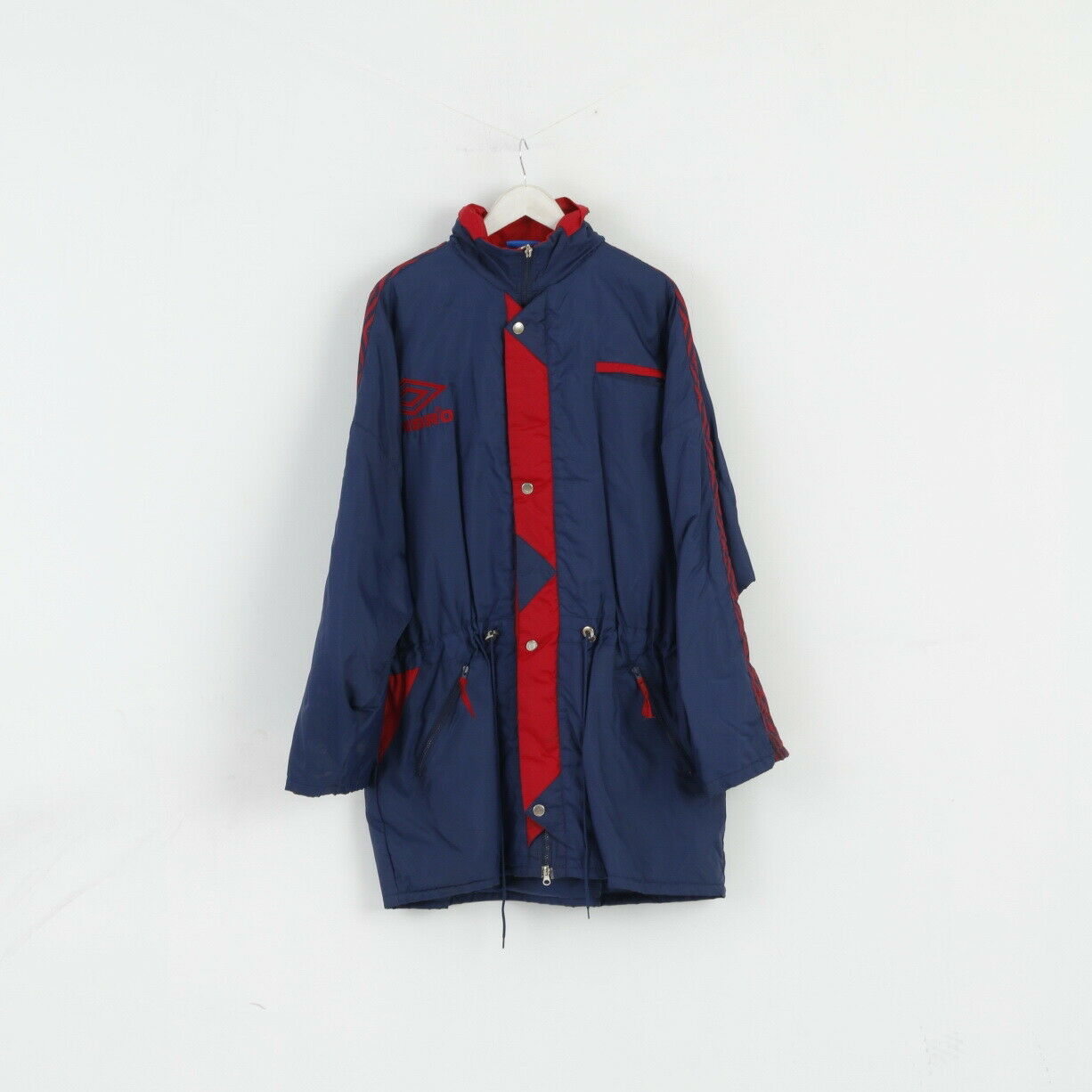 Umbro Giacca da uomo 2XL Parka Oldschool impermeabile in nylon vintage blu scuro con cappuccio nascosto